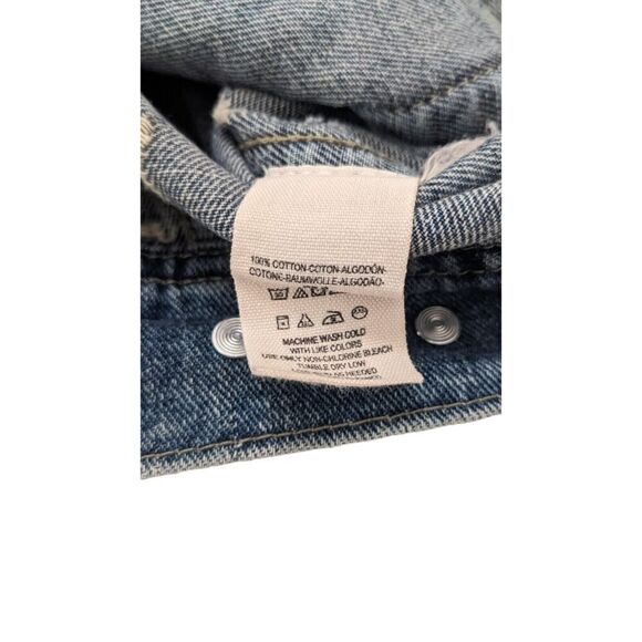 Free People Distressed Denim Jean Jacket Knit Sleeves Removable Hood Small - Picture 5 of 10